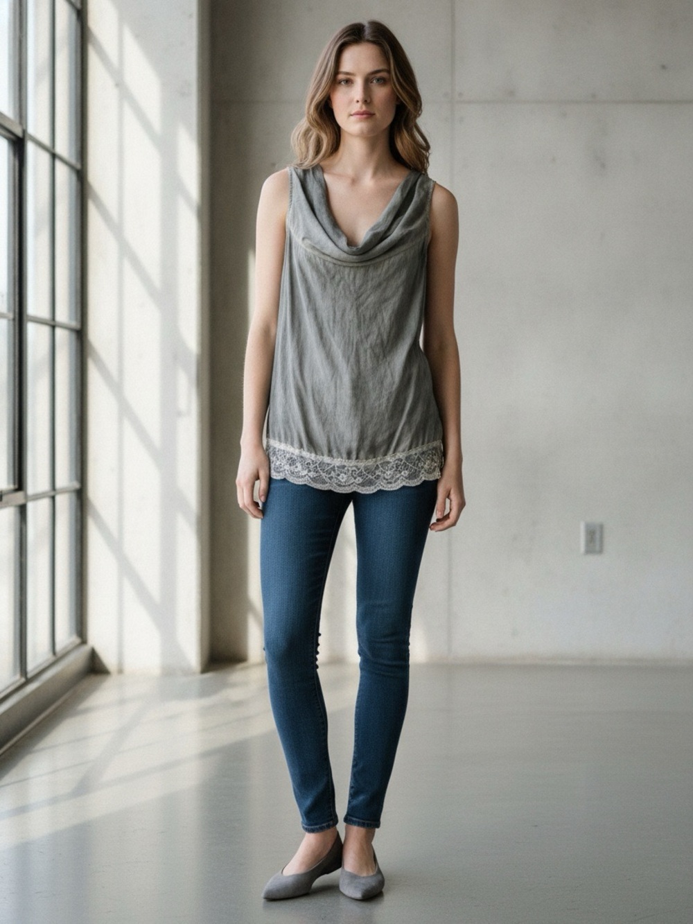 Lauren Vidal sleeveless cowl-neck tank top
Size Medium